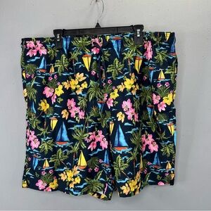 Old Navy Swim Shorts Trunks XXL Men Tropical Floral Sailboat Print Blue Green